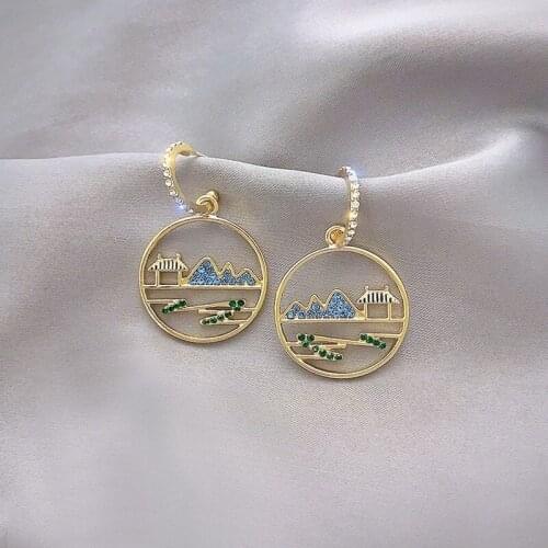 2021 New Trendy Women Chinese Style Traditional Holiday Earring Contracted Geometric Piercing Earrings Vintage Fashion Jewelry