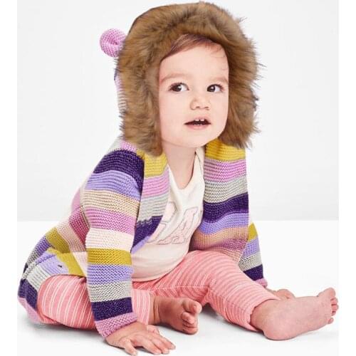 Baby Girl Winter Sweater Cardigans Clothes Autumn Stripe Knitted Newborn Boys Fur Jackets Coats Toddler Infant Knitwear Top