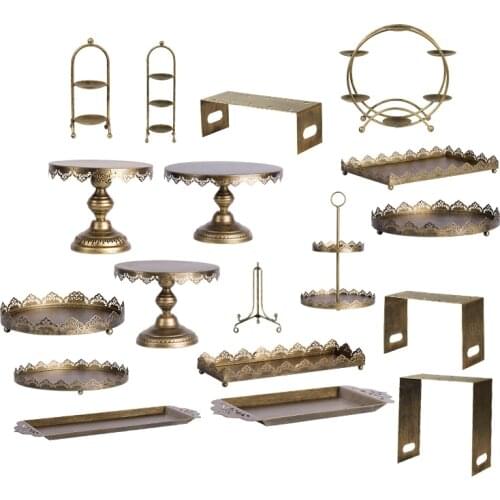 Gold black color Vintage Lace Dessert Table Decoration Iron Art Acrylic Birthday Cake Pan Macarons Shelf Wedding Arrangement