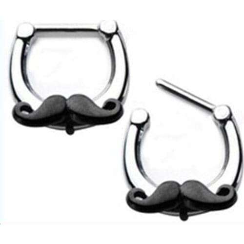 1 Piece Punk Black Mustache Hoop Nose Ring Stud clicker Moustache Piercing Septum Clickers Nose Stud Rings Body Piercing Jewelry