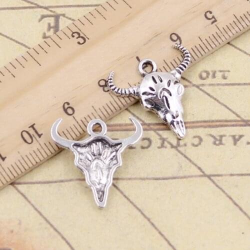 20pcs Charms Skull Bull Ox 21x20mm Tibetan Bronze Silver Color Pendants Antique Jewelry Making DIY Handmade Craft