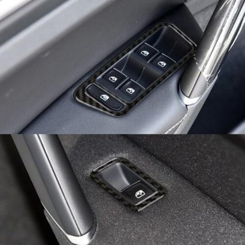 4PCS/SET Carbon Fiber Car Door Window Lift Switch Frame Cover Sticker Trim For VW Golf 7 MK7 VII 2013 2014 2015 2016 2017