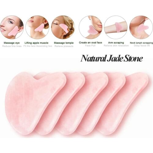 5pcs Rose Quartz Jade Stone Heart-shaped Gua Sha Scraper Massage Handmade Guasha Board Anti Wrinkle Skin Care for Body Face
