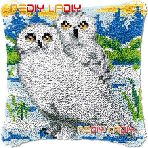 Latch Hook Cushion White Owls DIY Needlepoint Kits Chunky Acrylic Yarn Arts Crocheting Lofty Pillow Case Hobby & Crafts
