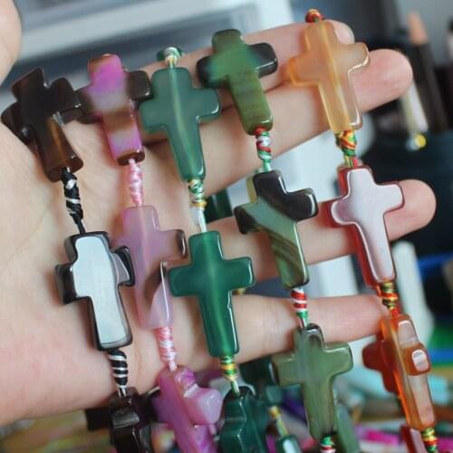 10pcs, 20-32mm Natural Agate Multicolor Cross Shape Beads,For DIY Jewelry Making