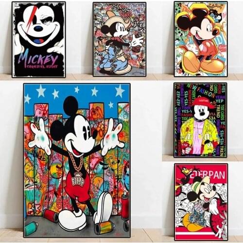 Disney Graffiti Mickey Mouse Donald Duck Canvas Painting Cartoon Posters and Prints Cuadros Wall Art Picture for Kids Room Decor