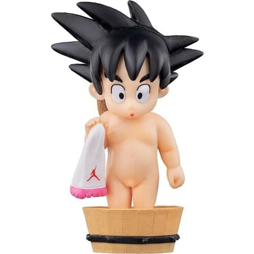 10cm Dragon Ball Childhood Son Goku Anime Action Figures Collectible Model Bathing Posture Creativity Doll Toys Gifts for Kids