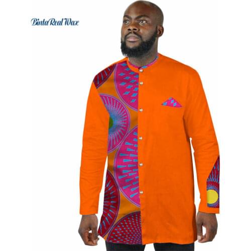 Cotton Casual Mens Shirt African Clothing Dashiki Patchwork Print Shirt Bazin Riche Traditional African Top Clothing WYN405
