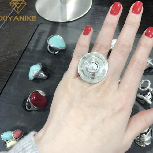 XIYANIKE 925 Sterling Silver French INS Trend Brand Exaggerated Large Pearl Round Irregular Ring Female Fashion Creativity Gifts