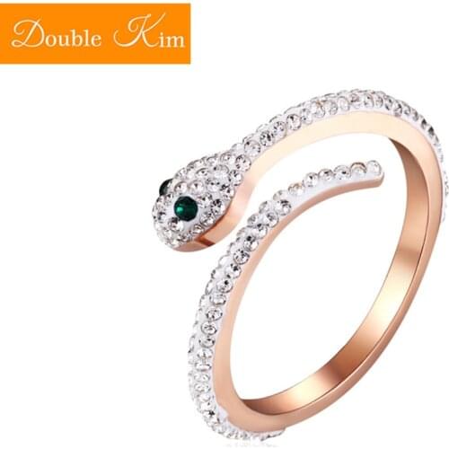 Small White Snake Ring Titanium Stainless Steel Material Inlaid Full Zircon Rings Fashion Trendy Women Jewelry Birthday Gift