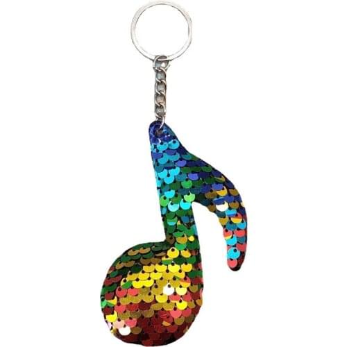 Colorful Sequins Fashion Musical Note Bag Pendant Car Styling Key Rings Keychains for Women Gifts DIY Jewelry Accessories
