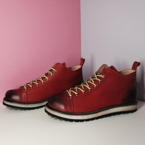 Black Red Men Boots Genuine Leather Round Toe Ankle Boots Men 10#22/10d50