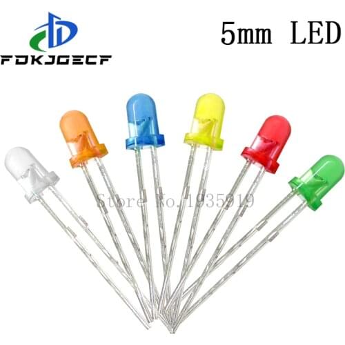100pcs 5mm LED Diode 5 mm LED Assorted Kit DIY LEDS Set White Green Red Blue Yellow Orange DIY Light Emitting Diode