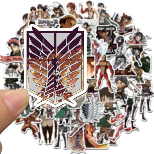 50pcs Attack on Titan Stickers Japanese Classic Anime Graffiti Figure Eren Jager Skateboards Helmet Scrapbooking DIY Decoration