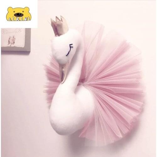 Animal Swan Head Decor Flamingo Wall Hanging Mount Stuffed Plush Toy Princess Doll Girl Baby Kid Gift Nursery Room Wall Decor