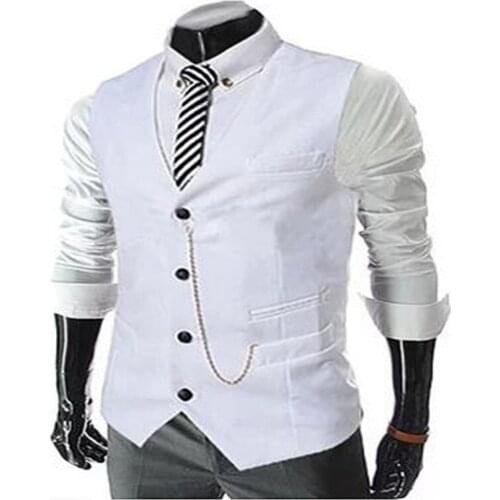 New! Hot! 2020 Vintage Mens Suit Vest Male Metal Chain Decoration Slim Business Casual Vest