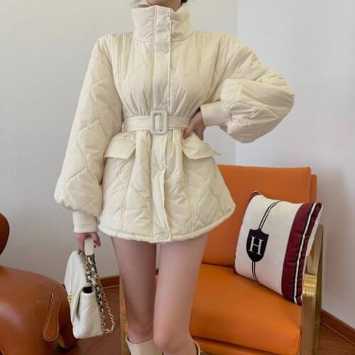 White Parkas Winter Thickened Stand Collar Long-sleeved Women Loose Jackets Solid Color Warm Cotton Padded Clothes Zipper Coats