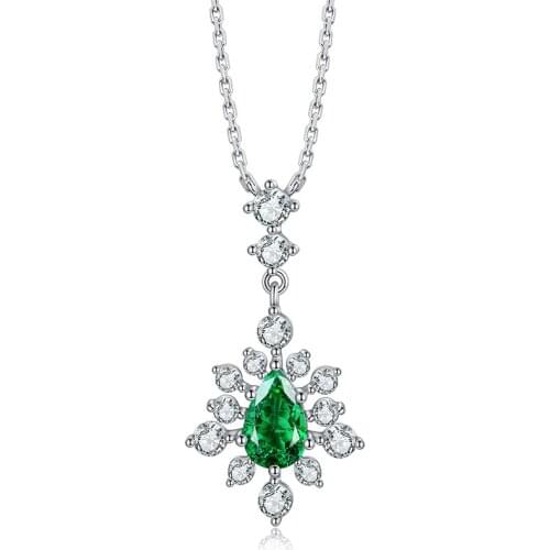 Pirmiana 925 Sterling Silver Necklace Lab Grown Emerald Pear Cut Pendants Women Jewelry