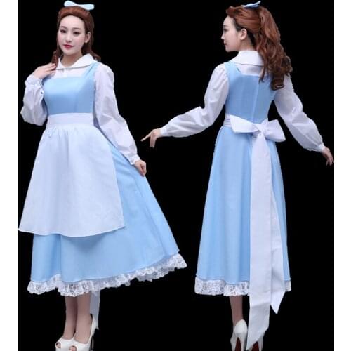 Beautiful Girl And Beast Princess Belle Role-playing Viallage Dress Halloween Carnival Ball Gown Adult Women Cosplay Costume
