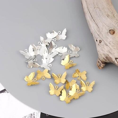 20pcs Gold Silver Color Copper Butterfly Pendant For Bracelet Necklace Making Accessories Charm Jewelry Finding Component