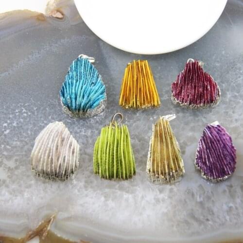 1pcs Irregular Rock Coral Pendants Multicolor Silvery Edge Quartz Stone Necklace Charms For DIY Jewelry Making Accessories