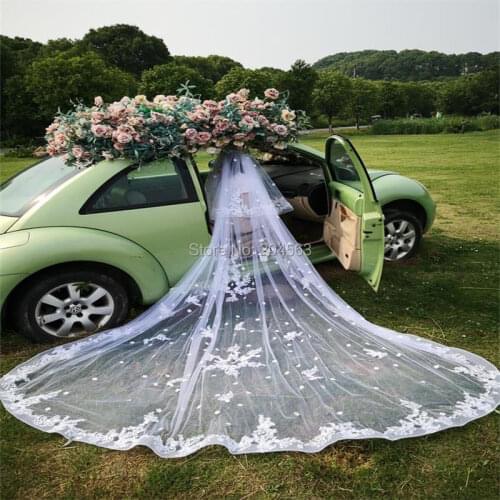 Stunning Two-Layer Luxury Lace Wedding Veil with Flowers 3 Meters Long 3 Meters Wide Bridal Veils with Comb