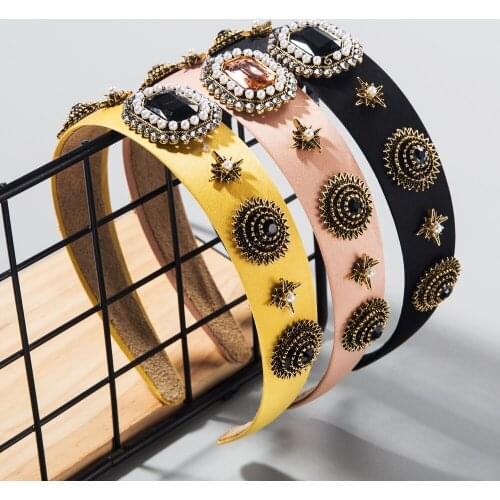 Baroque Style Headband Drill-studded Pearl Hair Accessories European American Wide-brim Retro Luxury Catwalk Female Headband