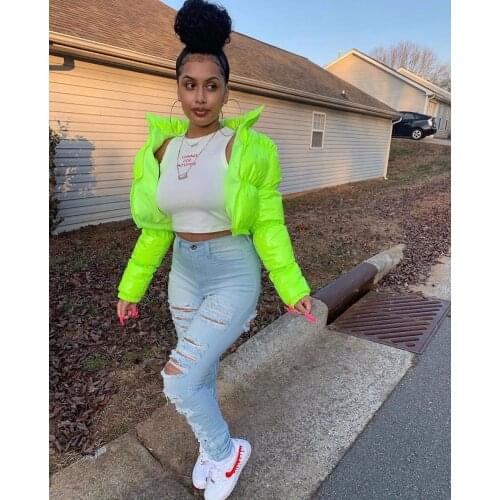 Puffer jacket cropped parka bubble coat winter female new fashion clothes black red purple pink green blue silver xxl