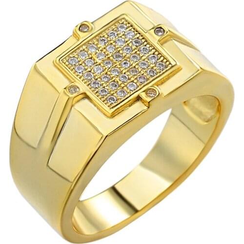 P&Y S925 Vintage Golden Black Enamel Round White CZ Ring For Men Party Wedding Engagement Male Rings Jewelry Hand Accessories