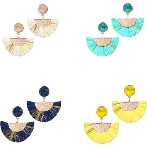 Raffia Rattan Wicker Tassel Earrings For Women Charm Earings Fashion Jewelry Wedding Bridal Statement Fringe Earring wholesale