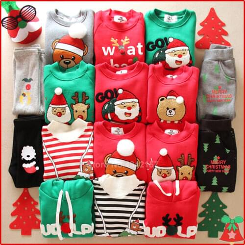 14colors Family Christmas Sweaters Xmas Hoodies Winter Fur Warm Santa Claus Elk Embroidery Mom Kids Look Sweatshirt New Year