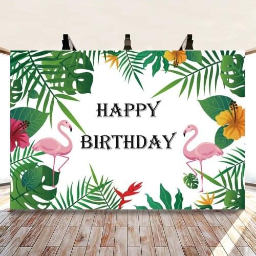Cartoon Flamingos Spring Leaves Flowers on A White Background Girl Birthday Party Decoration Studio 3D Digital Backdrop Cloth
