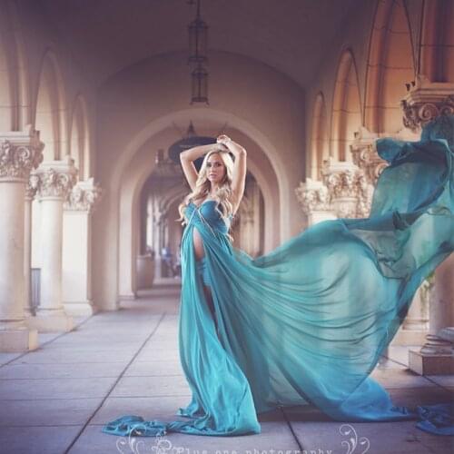 Sexy Shoulderless Maternity Photography Props Dresses Split Front Long Pregnancy Dress For Photo Shoot Pregnant Women Maxi Gown