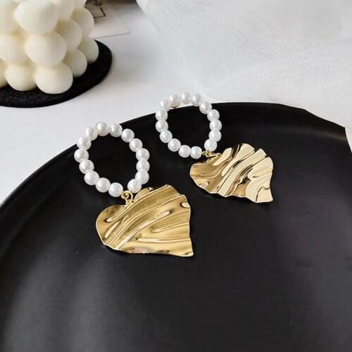 Heart Pearl Drop Earring Net Red Personality Big Earrings Simple Gold Color Dangle Earrings Geometric Jewelry For Women Gift