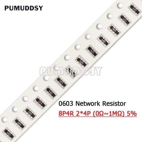 100PCS 0603*4 8P4R 2*4P Network Resistor SMD Array 0 ~ 910 Ohm 1K ~ 910K 2K 2.2K 4.7K 10K 22K 47K 100K 1M 1 10 100 220 470 Ohms