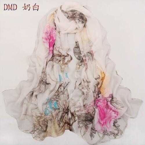 New 2019 Spring colorful flower chiffon silk scarf women Long flowers pattern print scarves shawl Wholesale