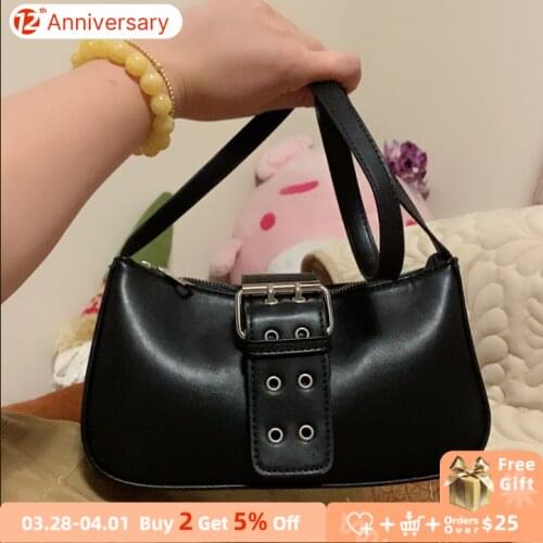 All Match Cool Girls Purse Tote Clutch Underarm Bags Vintage Women Buckle Baguette Handbags Fashion Ladies PU Leather Armpit Bag