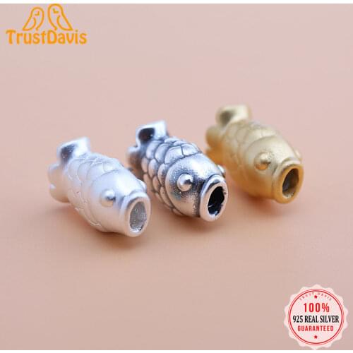 TrustDavis Real S999 Sterling Silver Fashion Sweet 3D Fish Charm Beads Handmade DIY Accessories Fine Jewelry Wholesale HY038