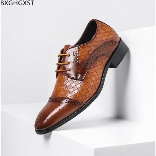 Black Oxford Shoes for Men Brown Men Wedding Shoes 2021 Dress Pointed Toe Brogue Shoes Men Weave Chaussure Homme Zapatos Hombre
