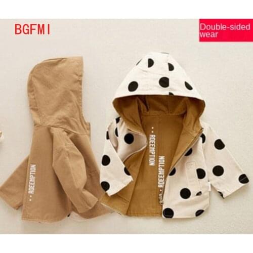 Girl Windbreaker Coat Autumn New Childrens Hooded Top Baby Wave Dot Both Sides Wear Windbreaker Toddler Baby Boy Girl Clothes