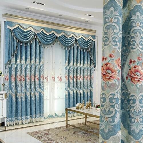 European Style Curtains for Living Dining Room Bedroom Hollow Embroidered Curtain Valance Curtain Finished Product Customization