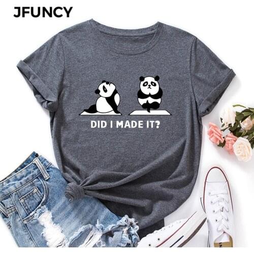 JFUNCY Plus Size Classic T-shirt Women Cotton Tee O-Neck Short Sleeve Tops Funny Panda Print Oversize Female Summer Loose Shirts