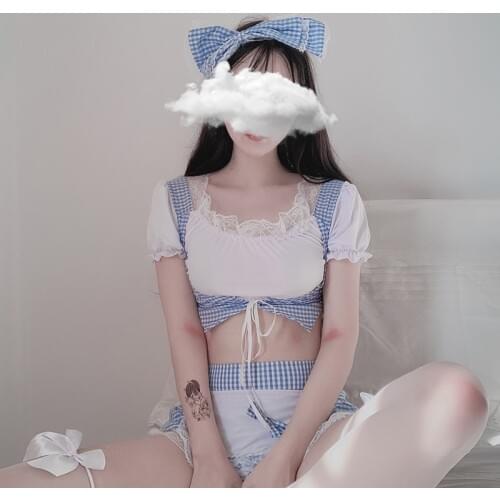 Pastoral Plaid Pajamas for Women Sexy Lingerie Pajama Female Chef Private Costume Room Underwear Lace Maid Cosplay Uniform