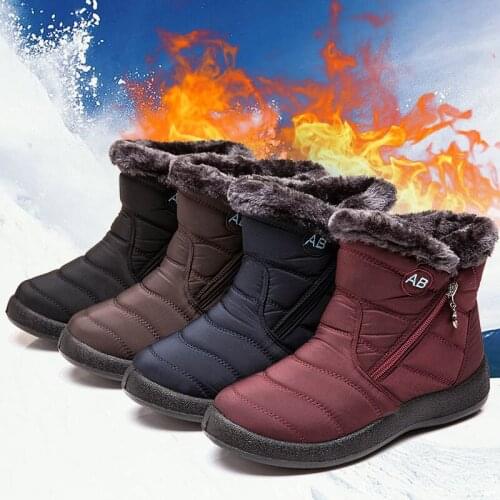 Womens Snow Boots New Warm Short Plush Winter Ankle Boots Extra Large 35-43 Womens Shoes Womens Zipper Comfortable Warm Shoes