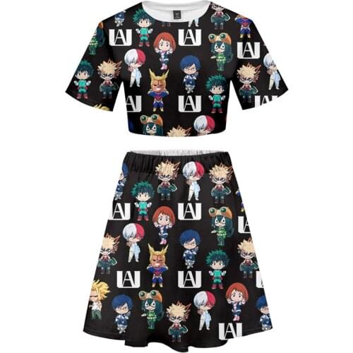My Hero Academia Skirt Suit Women Girl 2 Piece Crop Sets Outfits 3D Print Japanese Cute Anime Cosplay 2021 New Summer Shirts