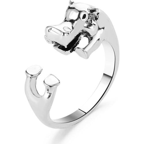 Creative Hippo Animal Metal Opening Ring Punk Hip Hop Female Silver Color Ring Accessories Fashion Womens Party Jewelry