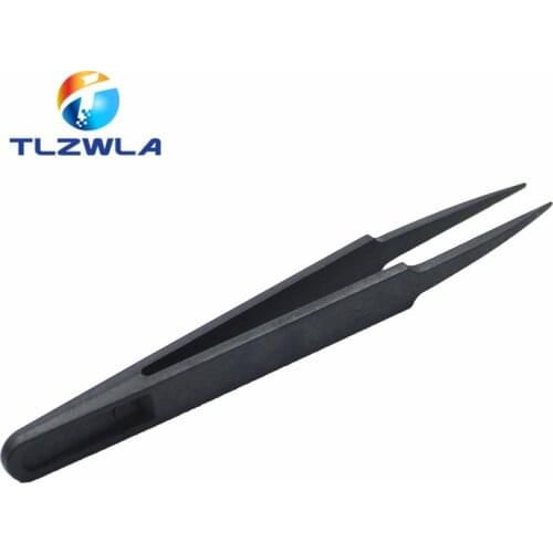1PCS New Anti-static Plastic Tweezer Heat Resistant Repair Tool Portable Black Straight Bend 93303 Tweezer
