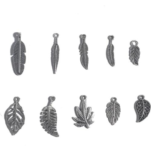 10/20/30/50pcs 5-15mm Tibetan Antique Silver Color Leaves Charm Pendant For DIY Bracelet Necklace Jewelry Making Findings
