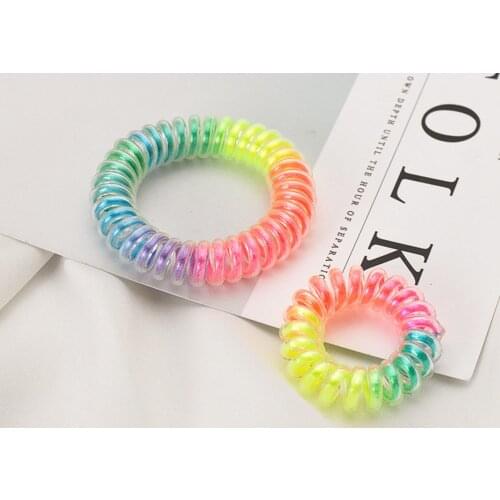 10 Rainbow Spiral Coil Jelly Elastic Hair Scrunchies Telephone Cord Ponytail