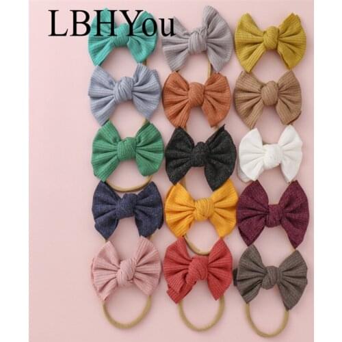 15pcs Newborn Baby Girls Knotbows Nylon Headbands Cute Knit Bows Elastic Nylon Headwraps Infants Stretchy Hairbows